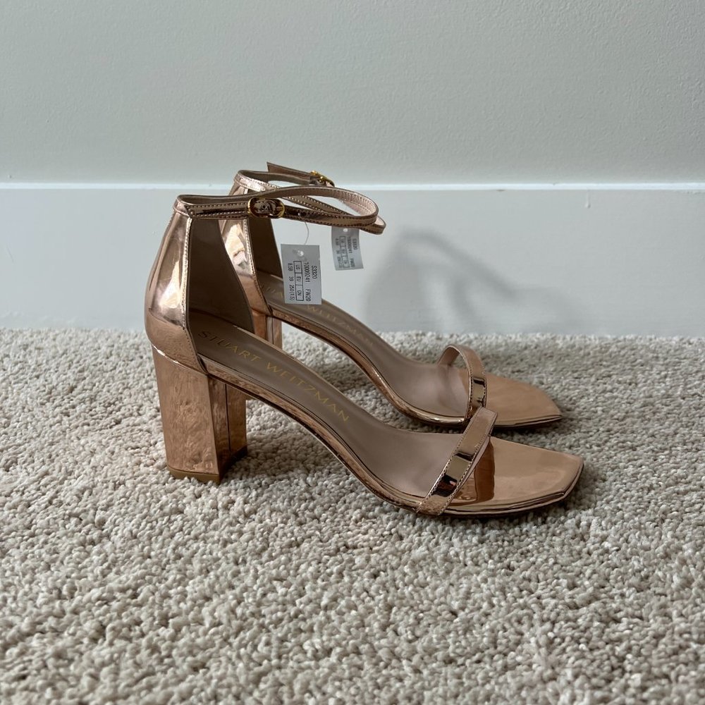 Stuart Weitzman Amelina Block-Heel Sandals Rose Gold NWT - Picture 5 of 10